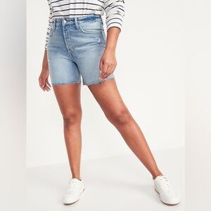 High-Waisted Button-Fly O.G. Straight Ripped Cut-Off Jean Shorts